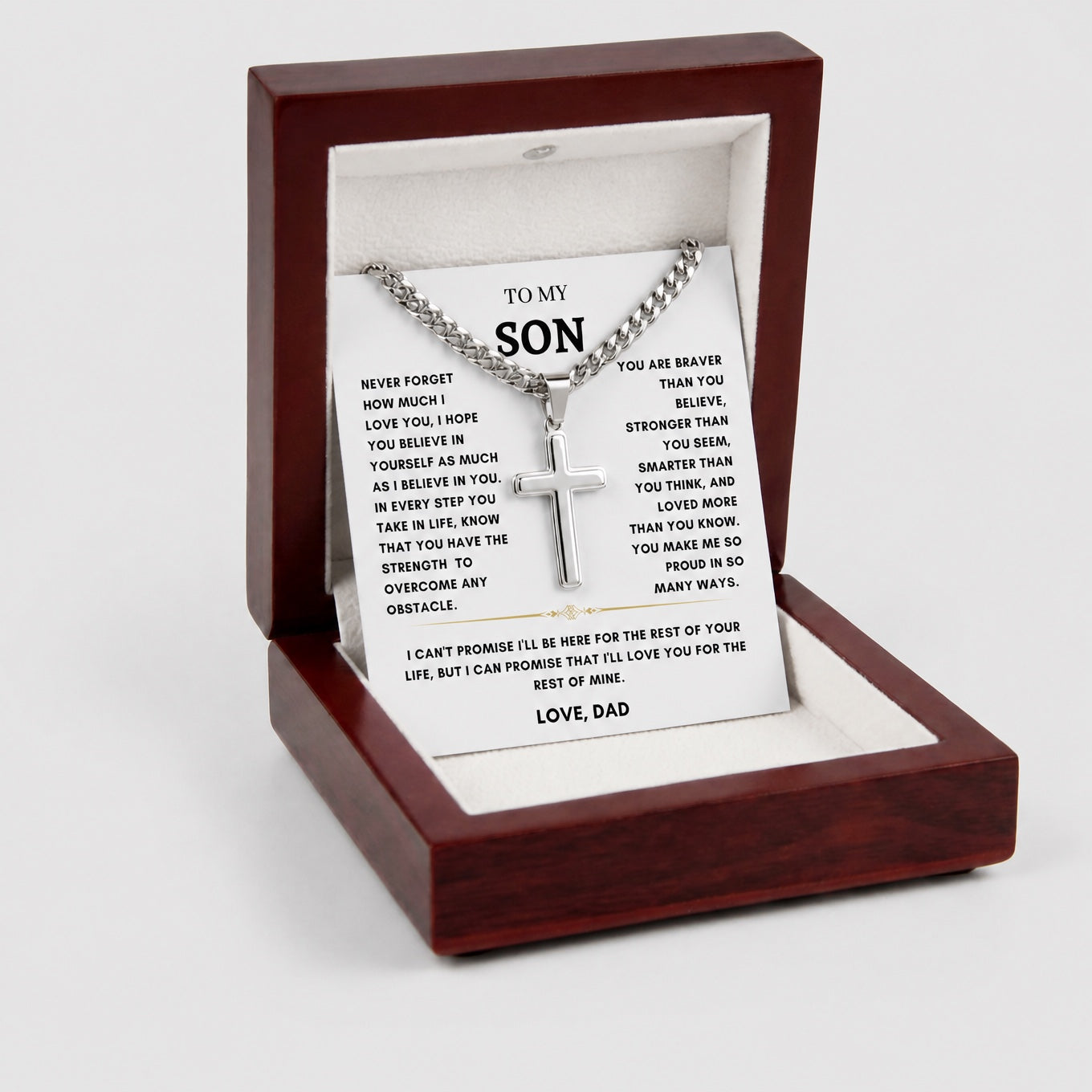 To My Son - Love Dad - Artisan Cross on Cuban Link Chain - Gift Set - SS542D