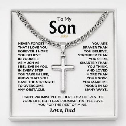 To My Son - Love Dad - Artisan Cross on Cuban Link Chain - Gift Set - SS542D