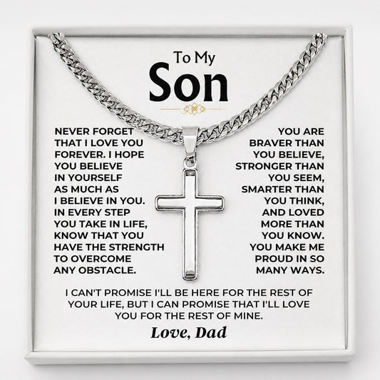 To My Son - Love Dad - Artisan Cross on Cuban Link Chain - Gift Set - SS542D