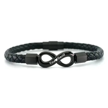 To My Man, Personalized Dual Name Infinity Leather Bracelet