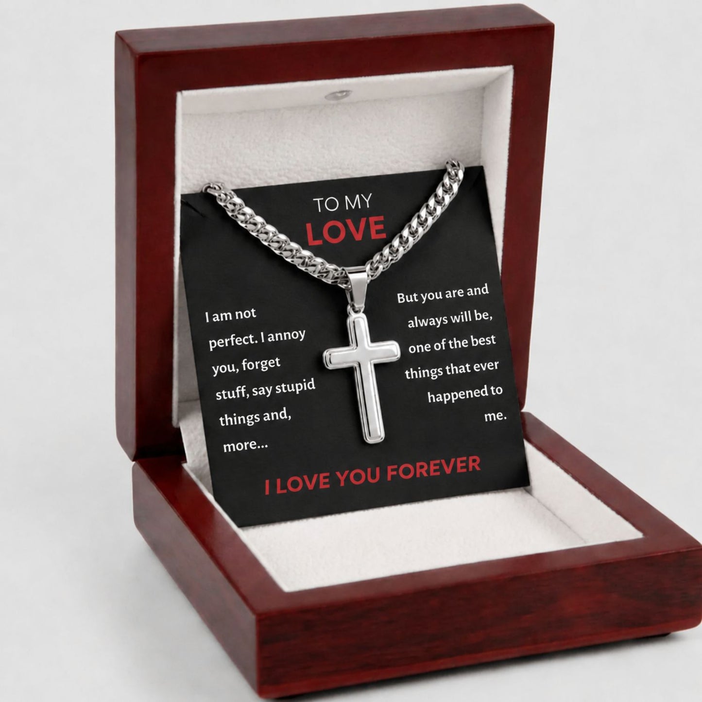 To My Love - Engraved Silver Cross Necklace
