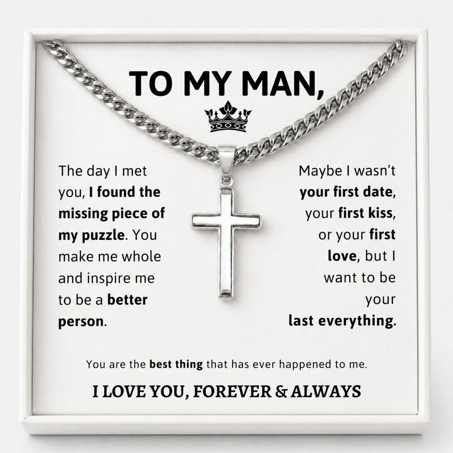 To My Man - Silver Cross Necklace