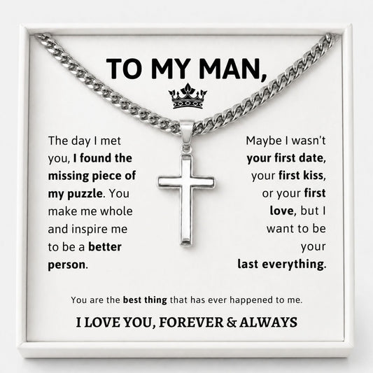 To My Man - Silver Cross Necklace