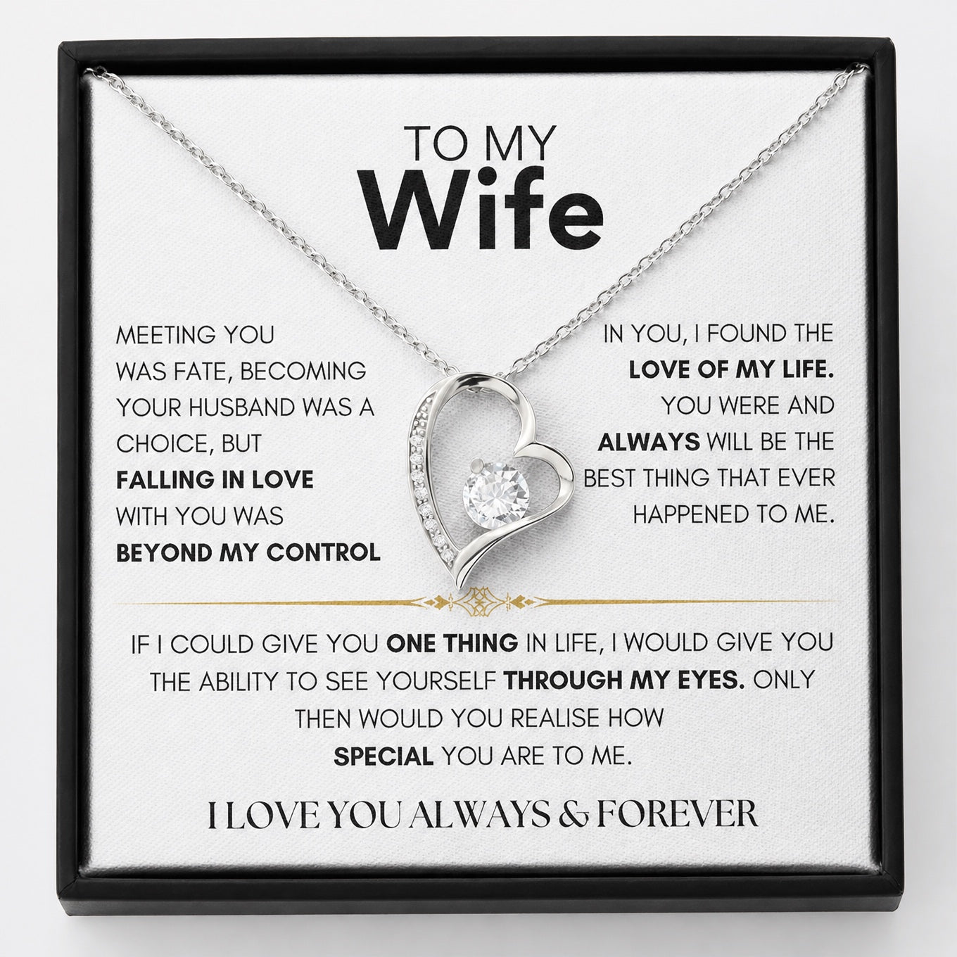 To My Wife - Heart Necklace - I Love You Always & Forever