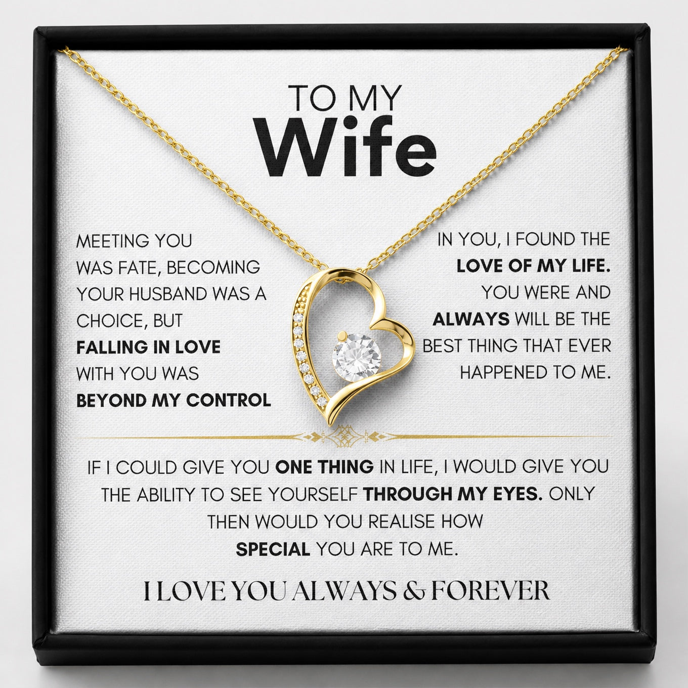 To My Wife - Heart Necklace - I Love You Always & Forever
