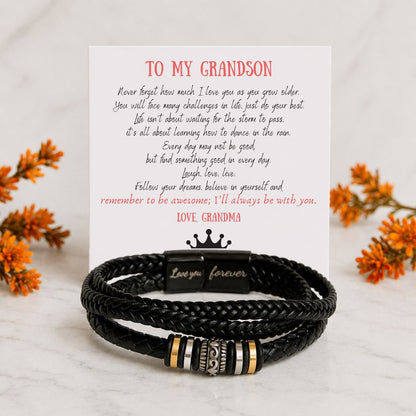 To my grandson - Black Braided Bead Bracelet