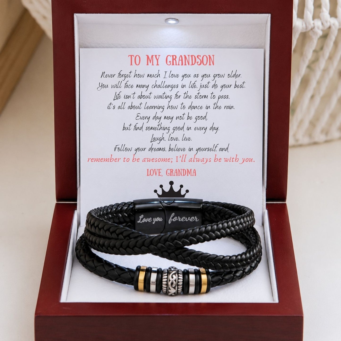 To my grandson - Black Braided Bead Bracelet