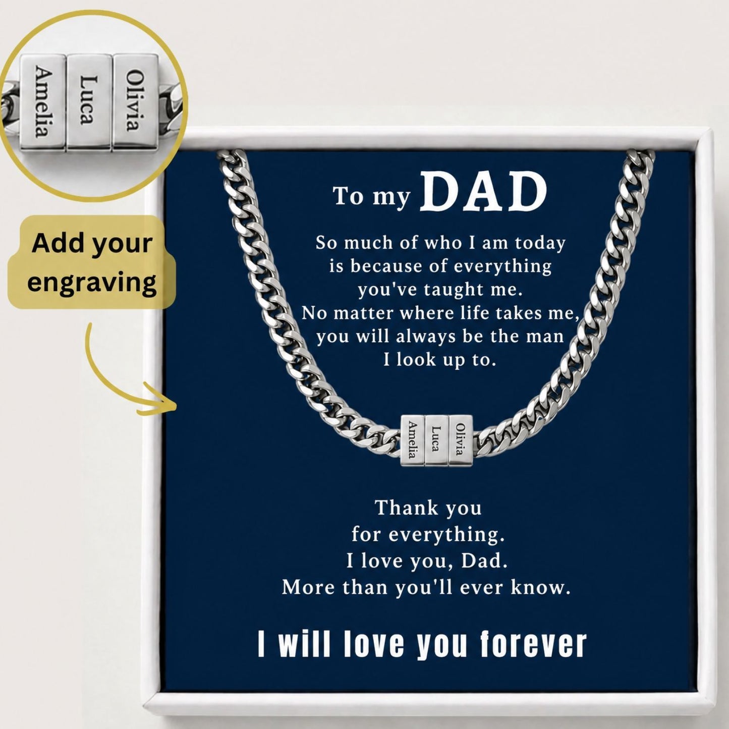 To My Dad - Engraved Love Story Necklace - Thank You for Everything