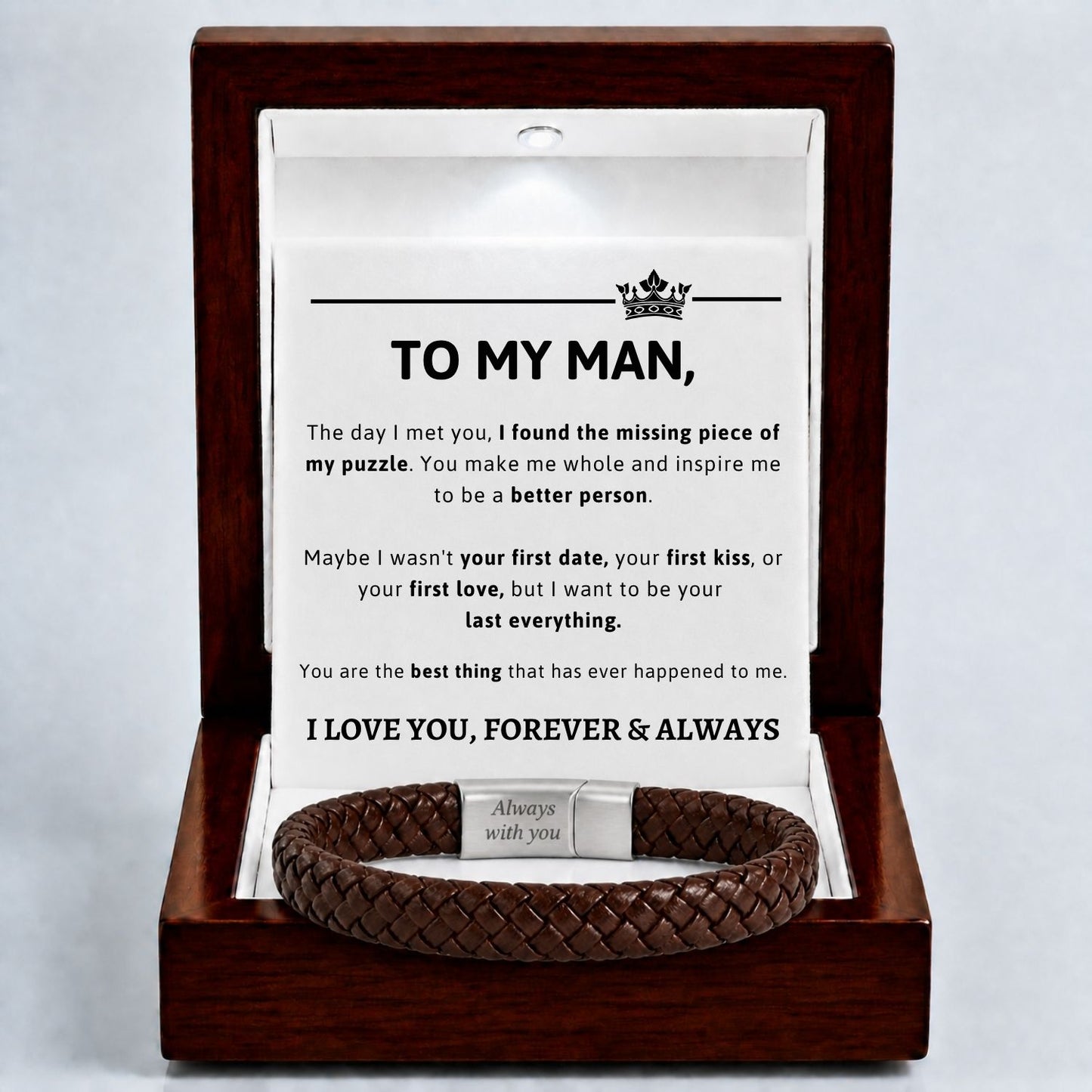 Brown Leather Bracelet with Engraving