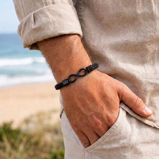 To My Man, Personalized Dual Name Infinity Leather Bracelet